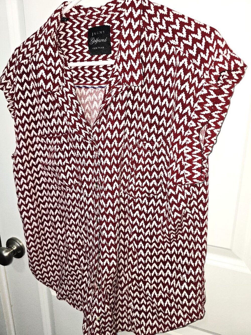 Jachs Girlfriend Women's Short Sleeve Blouse Red White Chevron Size XXL
